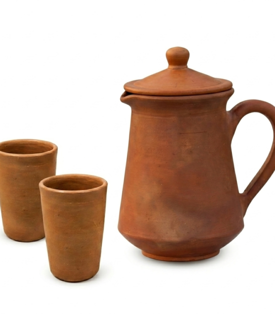 Handmade Terracotta Water Jug & Glass Set | Natural Clay Drinkware | BHARTIYE CRAFTS