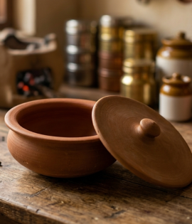 Handmade Terracotta Cooking Pot with Lid | Natural Clay Handi | BHARTIYE CRAFTS