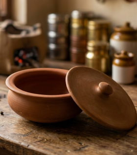 Handmade Terracotta Cooking Pot with Lid | Natural Clay Handi | BHARTIYE CRAFTS