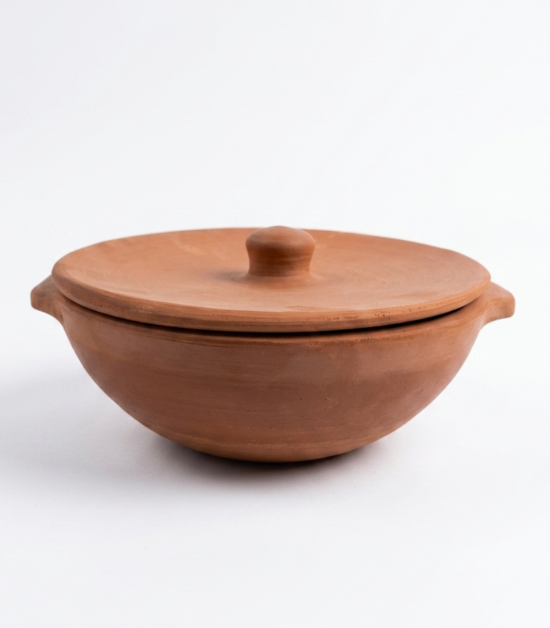 Handcrafted Terracotta Cooking Pot with Lid | Natural Clay Handi for Cooking | Bhartiye Crafts